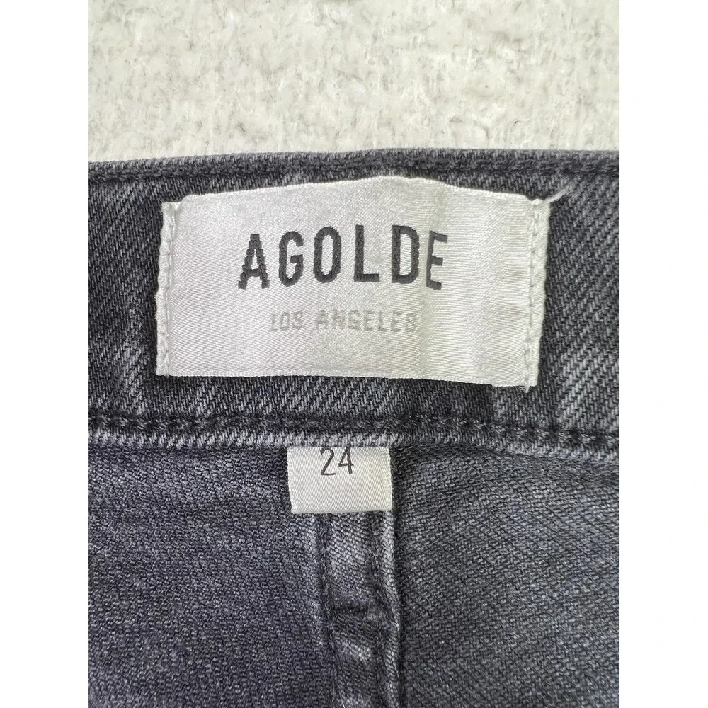 AGOLDE Wilder High Rise Straight Jeans Womens 24 Gray Charcoal Distressed Denim - Picture 5 of 13